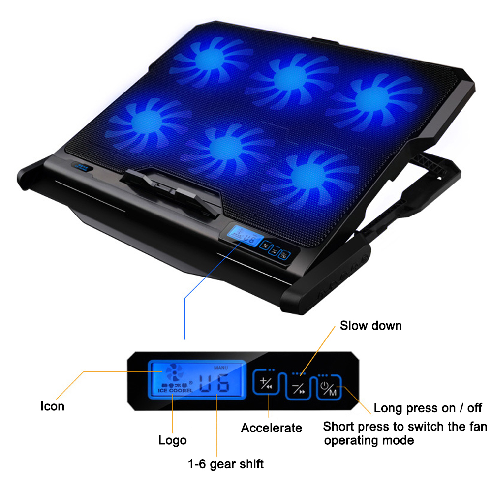 New Laptop cooler usb with 2 Ports 6 cooling Fans laptop cooling pad for 12 13 14 15.6 inch Laptop height speed adjustable