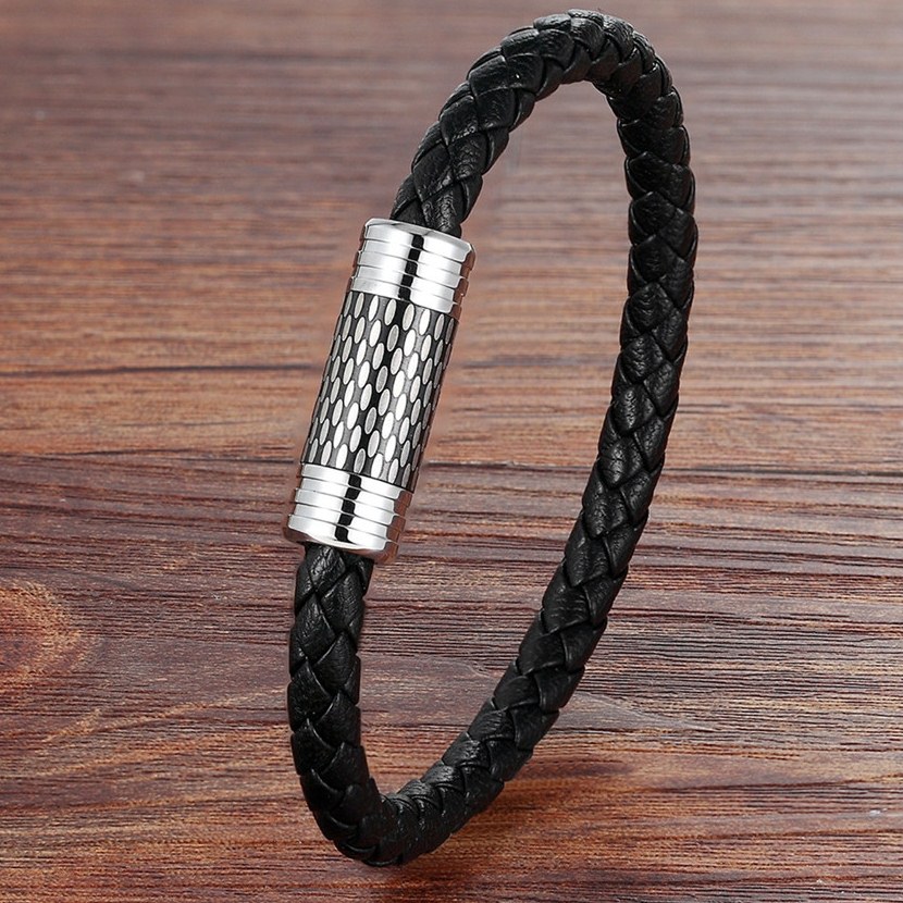 TYO Father's Day Gift Simple Design 5 Styles For Choices 19/21CM Genuine Leather Bracelet Stainless Steel Accessories Jewelry