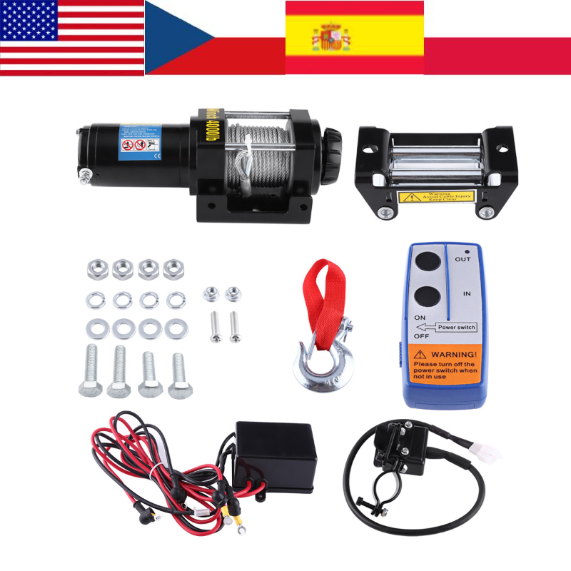 4000lbs Electric Recovery Winch Kit ATV Trailer Truck Car DC 12V Remote Control 1.6HP Car Cable Winch Remote Control Set