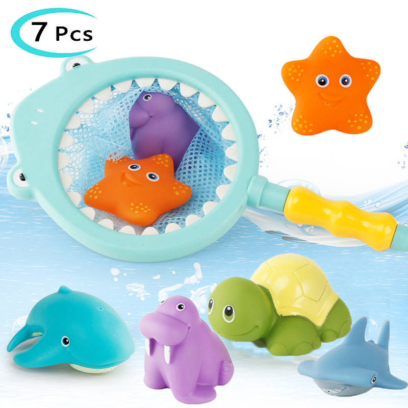 7Pcs Baby Bathroom Fishing Toys Finding Water Squeeze Sound Soft Rubber Play Animals Bath Discoloration Funny Toys For Kids Hot