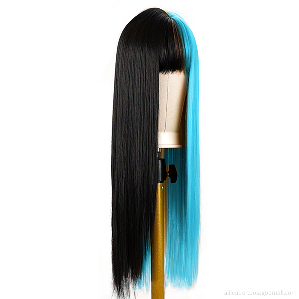 Long Straight Two Tone Cosplay Wig With Bangs