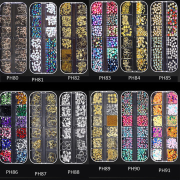 12 Grids /Set Nail Acrylic Nail Stone Beads Mixed Shape Nail Sticker Set Tips Rhinestone For 3d Decoration Nail Rivet JC2R-2345