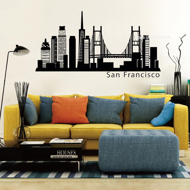 San Francisco USA Cities Skyline Wall Decals Stickers City Building Wallpaper City Silhouette Office Vinyl Wall Art Decor LL899