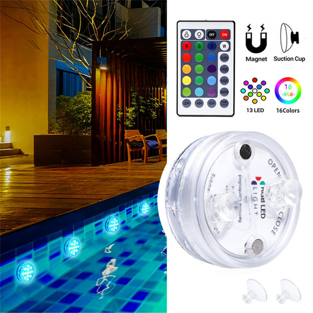 2020 New 13 LED Submersible Light With Magnet and Suction Cup 16 Colors Underwater Led Pool Lights for Vase,Fishtank,Wedding
