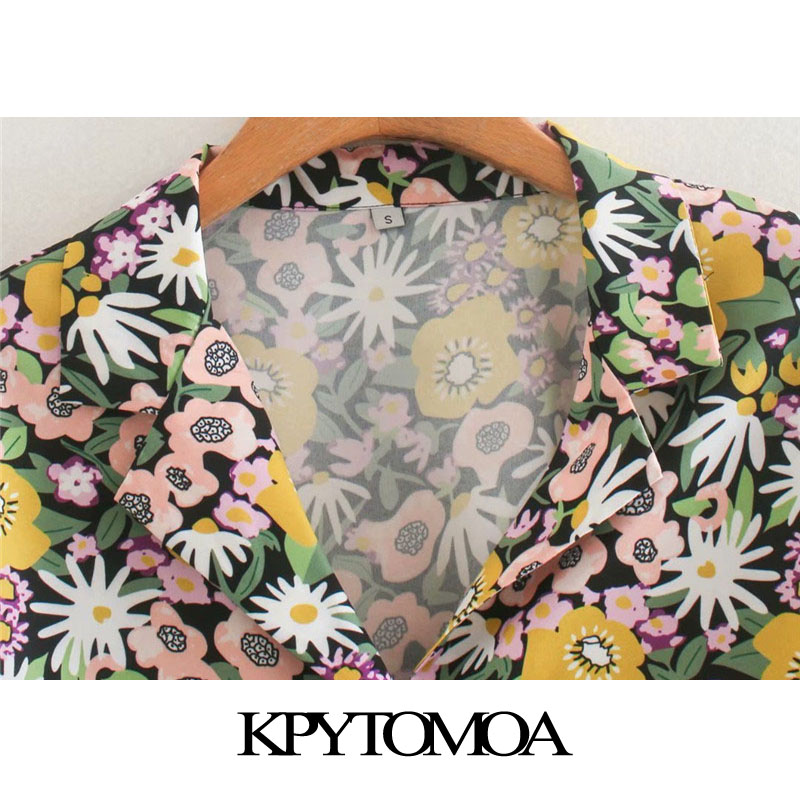 KPYTOMOA Women 2020 Fashion Floral Print Button-up Blouses Vintage Lapel Collar Short Sleeve Beach Female Shirts Chic Tops