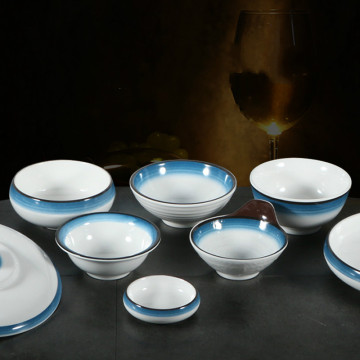 Simple Sea Blue Japanese Soup Bowl Set Seasoning Small Plate Spoon Melamine Dinnerware Pasta vegetable bowl