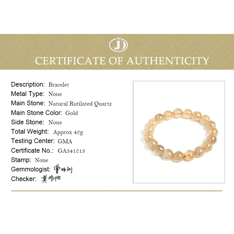 JD 6-14mm Gold Rutilated Quartz Bracelets For Women Natural Stone Beads Unisex Bracelet Jewelry Men Bracelets Bangles Decoration