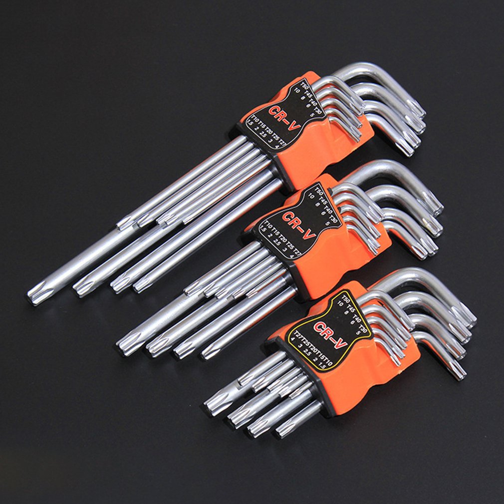 9 Pcs Plum Star Hex Key Wrench Sets Torx L Shape Repair Tool Screwdriver Tool Set CR-V Steel Torque Spanner