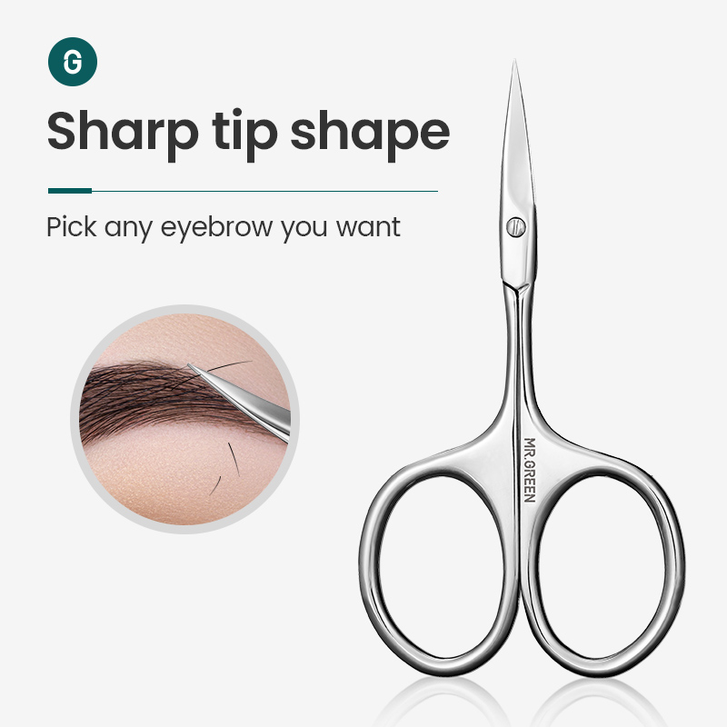 MR.GREEN Eyebrow Scissors Curved Blade Professional Stainless Steel Manicure Precision Trimmer Eyebrow Eyelash Hair Remover Tool