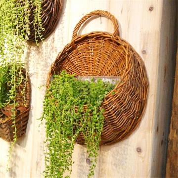 DIY Handmake Rattan Flower Baskets Natural Wicker Rattan Baskets Hanging Wall For Home Garden Decorative Storage Plant Container