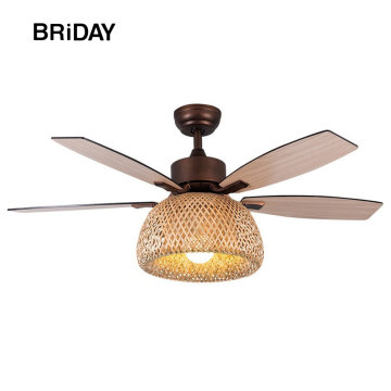 52 inch American retro ceiling fan lamp Bamboo cage with light remote control ventilator lamps bedroom decor Silent Motor Home