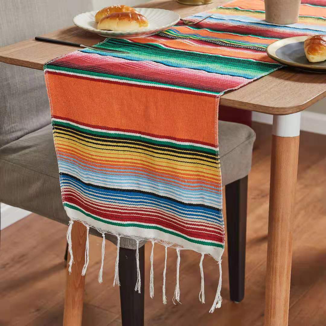 35*215 Home Embroidered Table Runner Stripe Hollow Decor Embroidered Tablecloth Home Dining Table Coffee Table Decoration