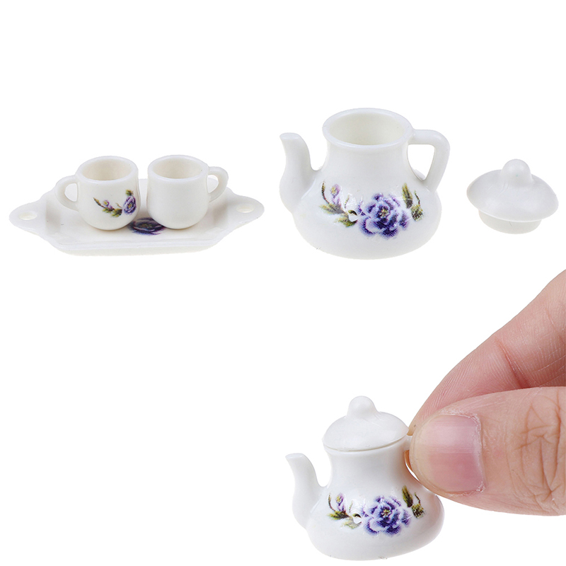 1:12 Doll house miniature chintz flower cups pot plate set decor furniture toy