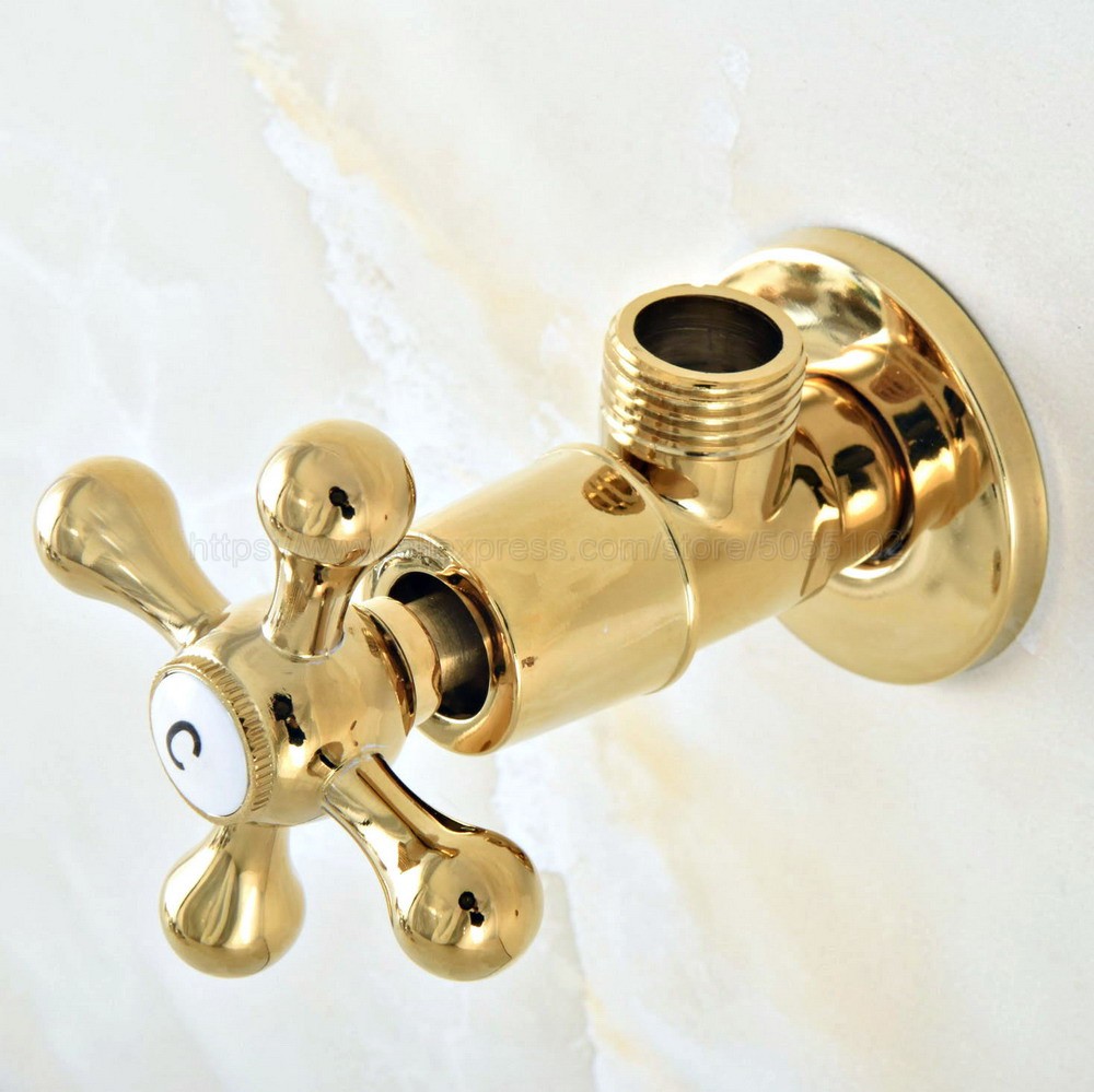 Gold Color Brass 1/2"male x 1/2" male Brass Bathroom Angle Stop Valve Gold Finish Filling Valves Bathroom zav013