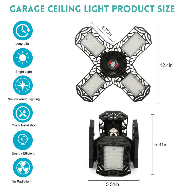 4-Blade LED Garage Light 360 Degrees Deformable Ceiling Light 120W Home Warehouse Workshop Foldable Fan Blade Lights lighting
