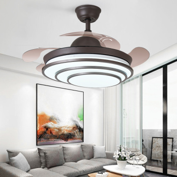 American Industrial Wind Art Family Expenses Drawing Room Led Ceiling Fan Light High Quality Acrylic Invisible Mute Fan Lamp