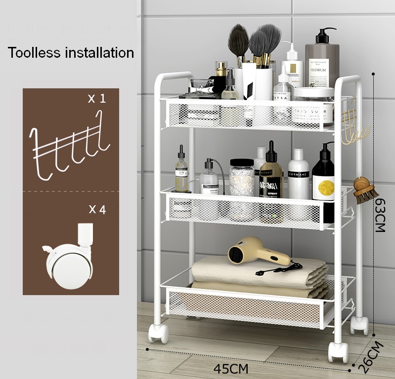 3 Tier Rolling Utility Cart Storage Shelve Beauty Salon Spa Trolley Utility Cart With mesh basket for bathroom, kitchen, office