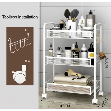 3 Tier Rolling Utility Cart Storage Shelve Beauty Salon Spa Trolley Utility Cart With mesh basket for bathroom, kitchen, office