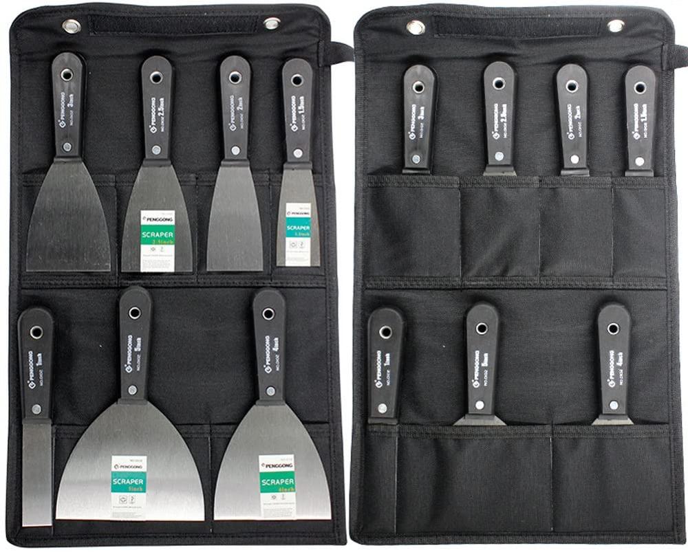 7PCS Putty Knives Set Flex Drywall Knife Paint Scraper Kit 7 Sizes Soft Grip Handle Carbon Steel Blade Canvas Storage Bag Includ