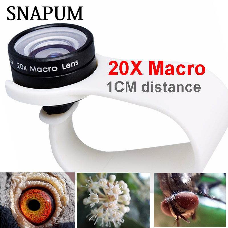 SNAPUM mobile phone Macro Lens 20X Super Cellphone Macro Lenses for Huawei xiaomi iphone 6 7 8 10 Samsung,only use 1cm distance.
