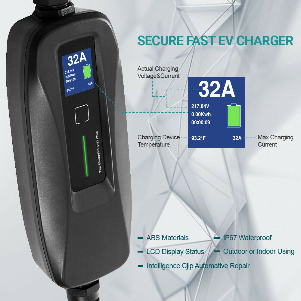 Type 2 EV Charger Level 2 32 Amp Portable Electric Vehicle Charger, CEE Plug 220V-240V Car Charging Cable, IEC 62196-2