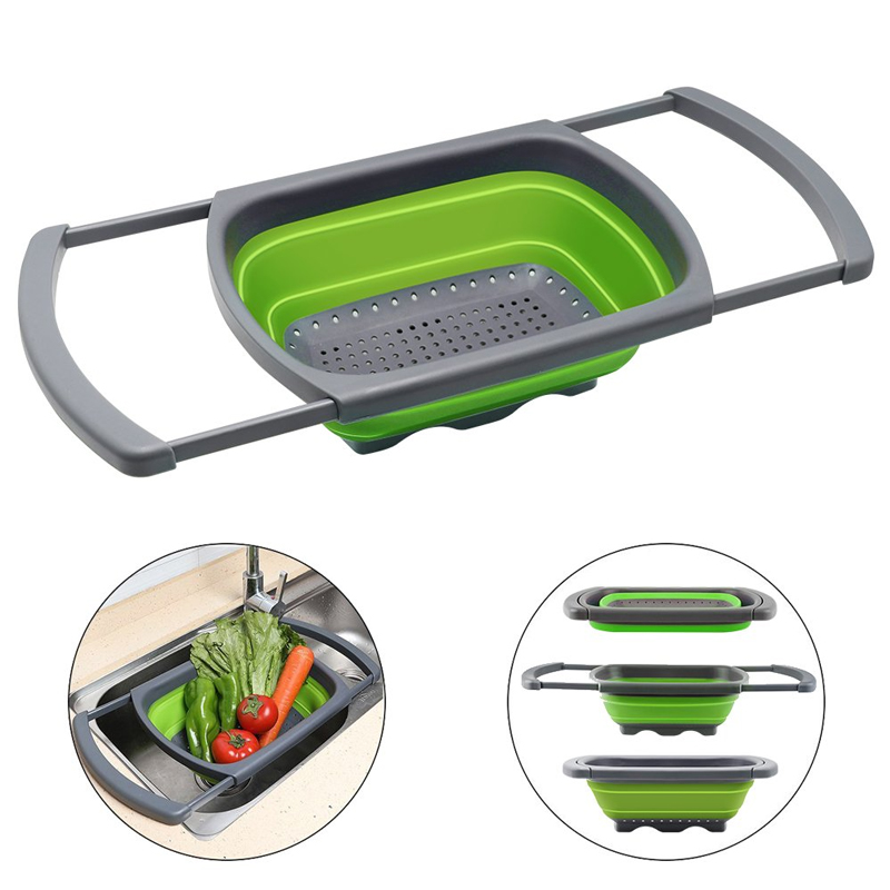 Kitchen Strainers Folding Drain Basket Colander Collapsible with Extendable Sink for Draining Fruit Vegetable