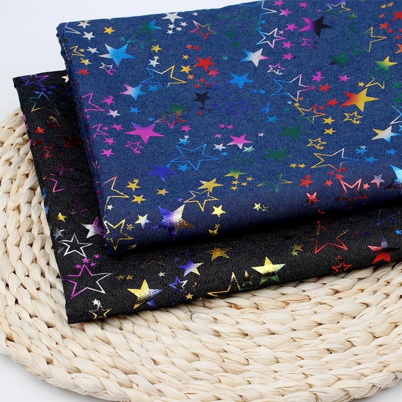JOJO BOWS 45*145cm Denim Fabric Colored Pentagram Printed Sheet Clothes Sewing Material Home Textile DIY Handmade Craft Supplies