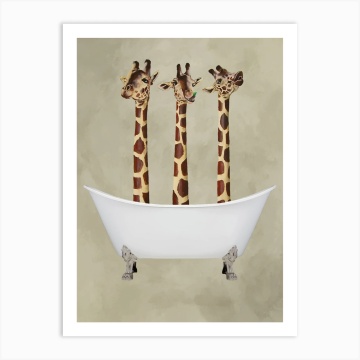 Canvas Pictures Three Cute Giraffe Bath Home Decoration Cartoon Paintings Poster HD Prints Wall Art Modular Living Room Framed