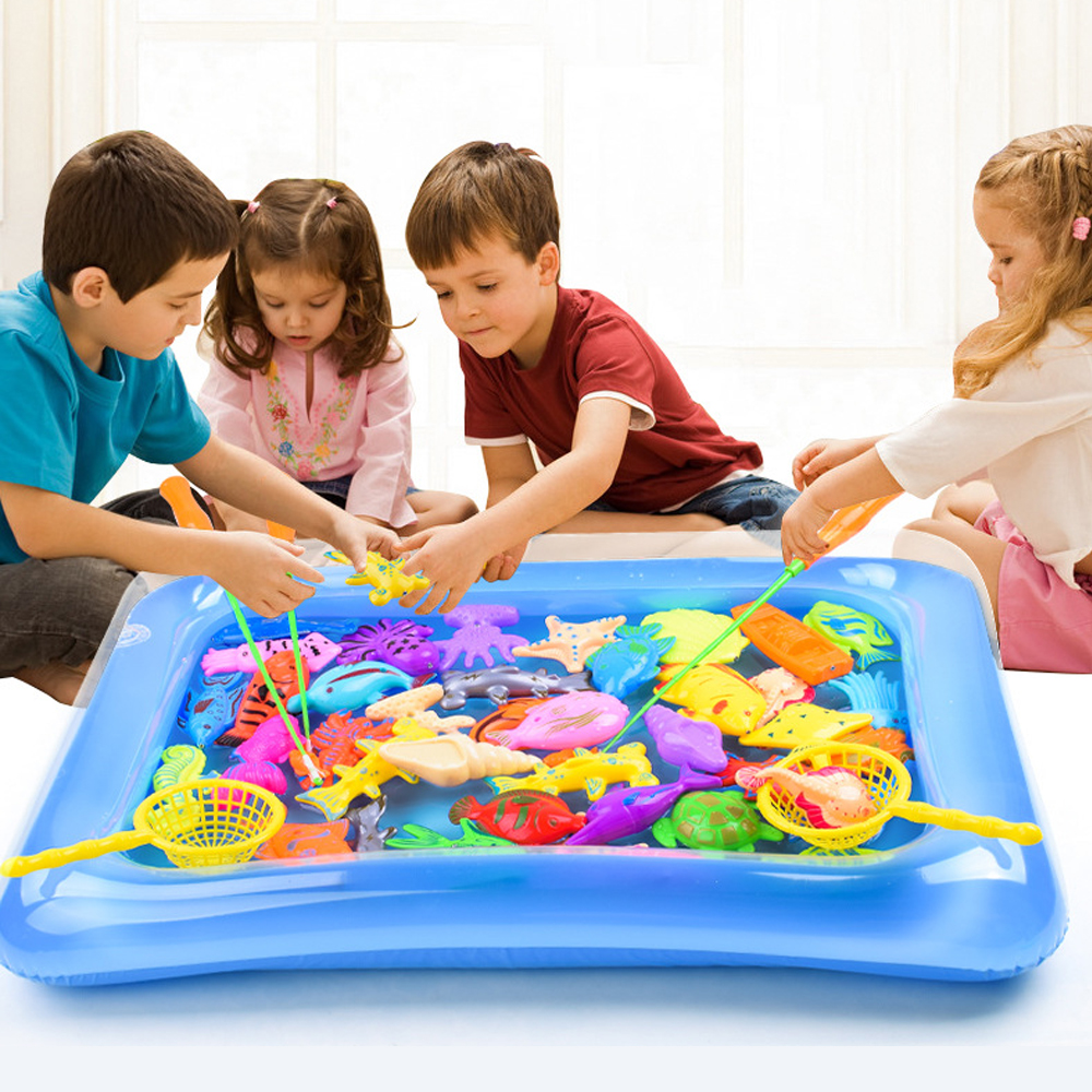 41pcs with Inflatable Pool Magnetic Fishing Toys Kids Fishing Game Play Set Funny Classic Magnet Toys for Children Gift