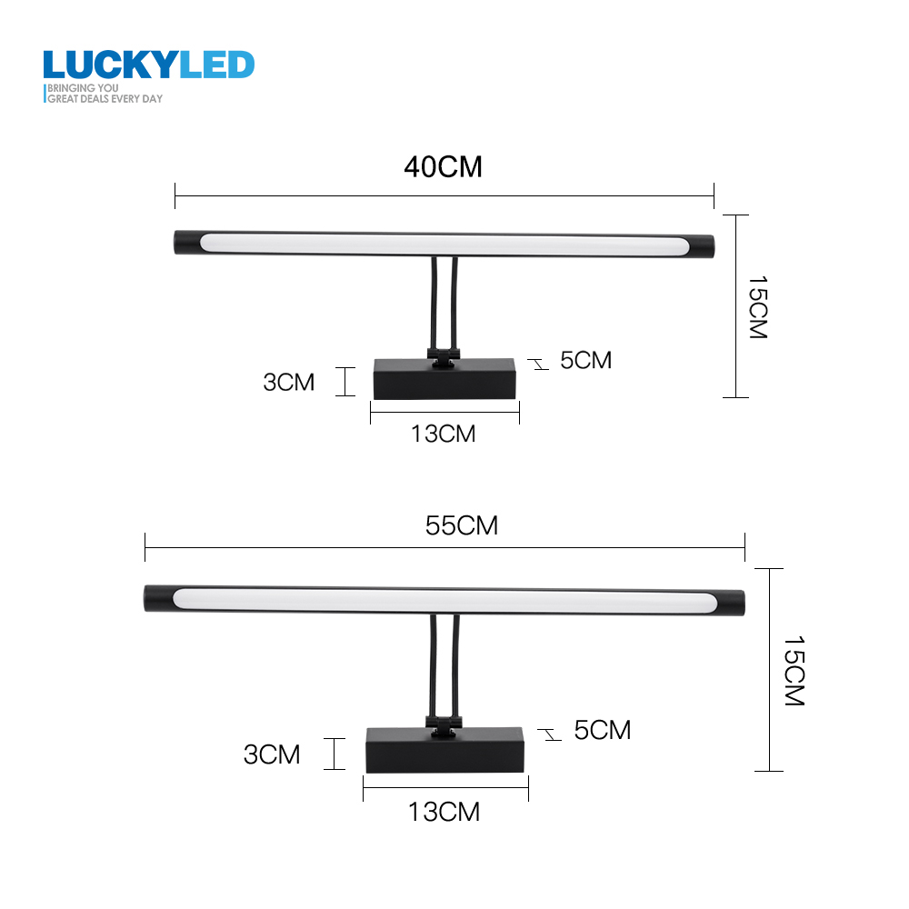 LUCKYLED Modern Led Mirror Light 8W 12W AC90-260V Wall Mounted Industrial Wall Lamp Bathroom Light Waterproof Stainless Steel