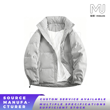 Unisex Grey Loose Stand‑Collar Padded Jacket