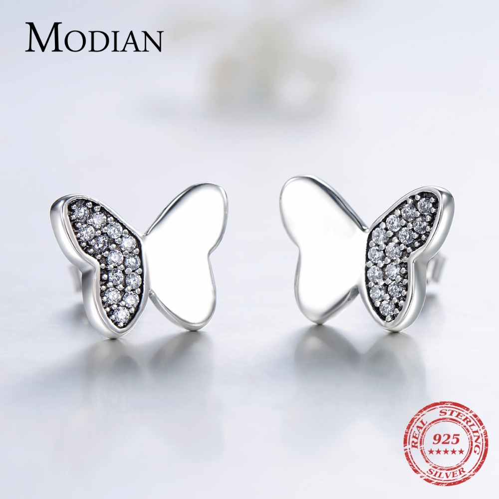 Modian 100% Real 925 Sterling Silver Butterfly Jewelry Sets Classic Simple With 5A CZ Ring Vintage Pendant Necklace For Women