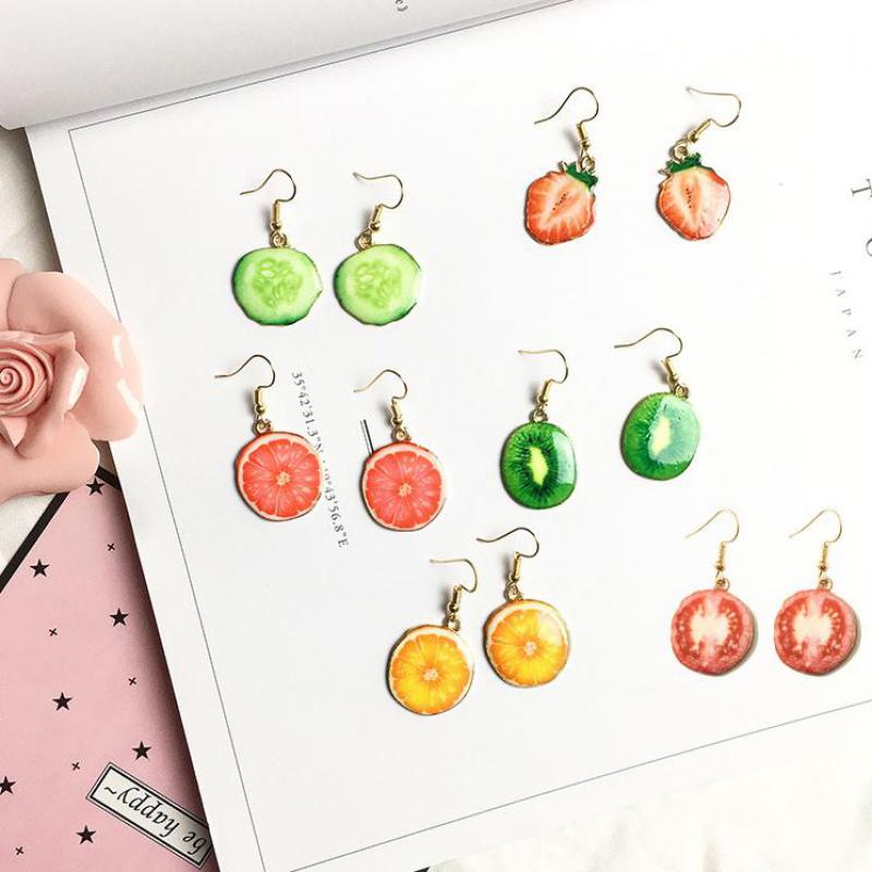 Summer Small Fresh Cute Fruit Watermelon Strawberry Kiwi Long Earrings For Women Night Club Punk Jewelry Accessories Brincos