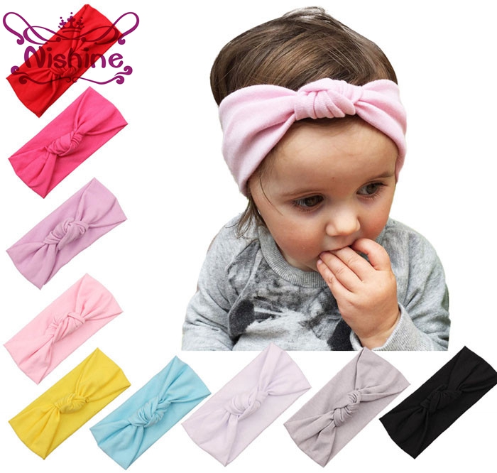 Nishine Baby Girls Tie Knot Headband Knitted Cotton Children Girls Elastic Hair Bands Turban Bows for Girl Headbands