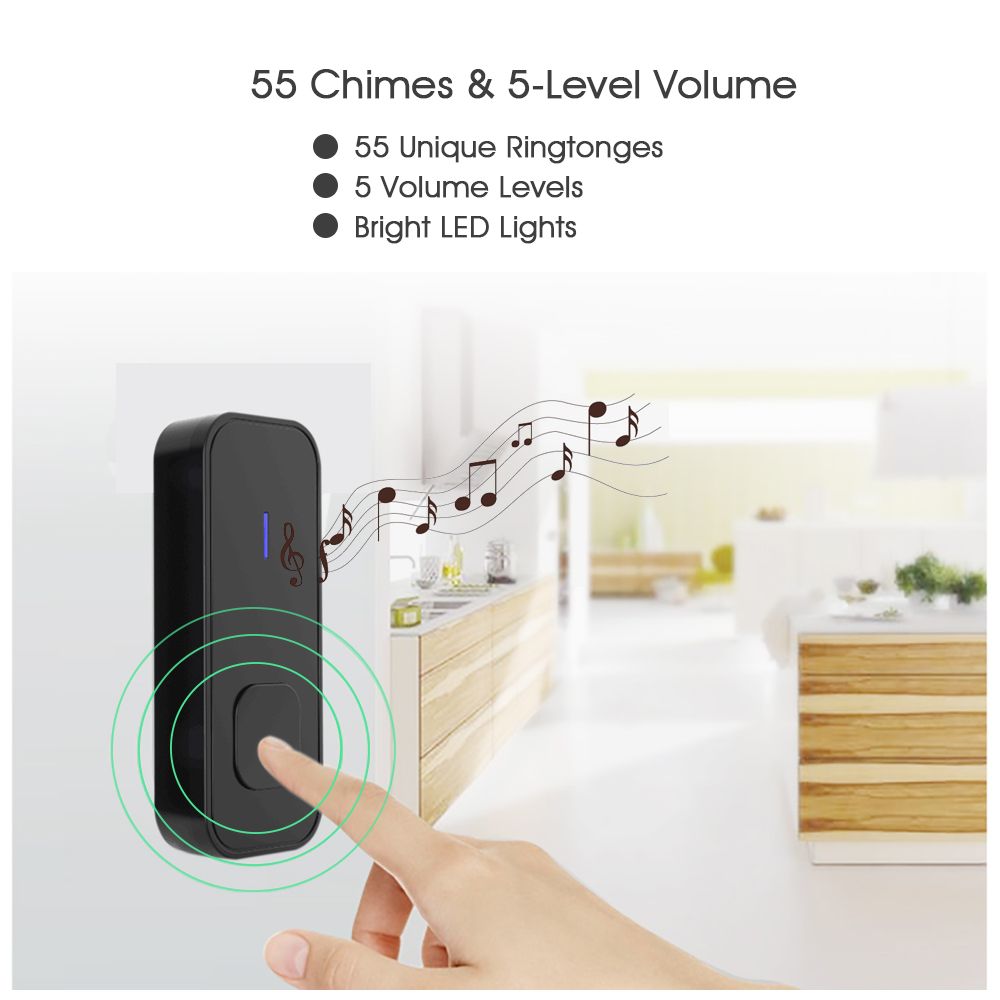 300m Remote Home Welcome Doorbell Wireless Doorbell IP68 Waterproof EU US Plug 55 Songs Door Bell Indoor Chime Black & White