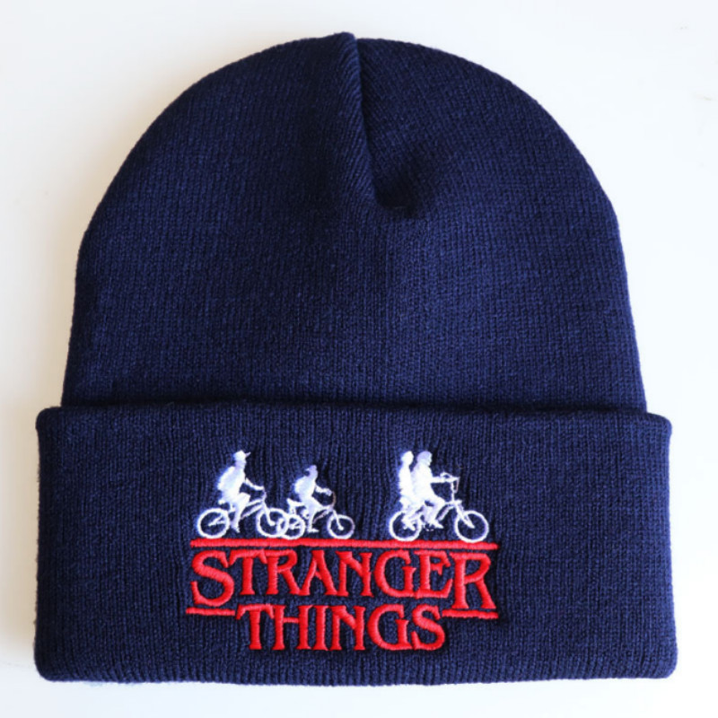 Embroidery STRANGER THINGS Winter Hat For Men Earflap Ride Bike Warm Skullies Beanie Hip Hop Women Knitted Ski Hat Male Cap