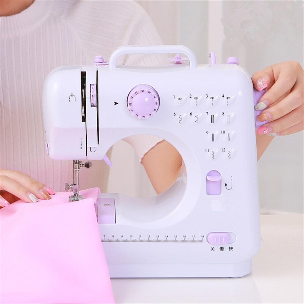 Mini 12 Stitches Sewing Machine Household Multifunction Double Thread And Speed Free-Arm Crafting Mending LED