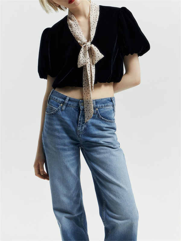 Vintage Velvet Bubble Sleeve Top