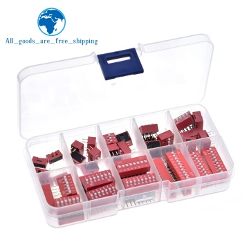 45PCS Dip Switch Kit In Box 1 2 3 4 5 6 7 8 10 Way 2.54mm Toggle Switch Red Snap Switches Mixed Kit Each 5PCS Combination Set