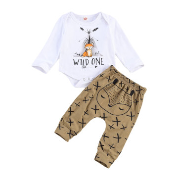FOCUSNORM 0-18M Infant Kids Girls Boys Clothes Sets Animal Print Long Sleeve Romper Tops Trousers Pants 2pcs