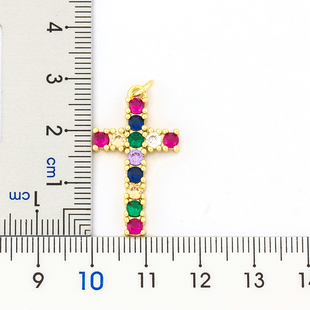 Rainbow Cross Crystal Pendant Gold Chain Necklace AAA Shiny Cubic Zirconia Choker Necklaces Fashion Jewelry Gifts For Women