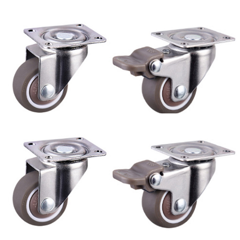 4pcs Furniture Casters Wheels Soft Rubber Swivel Caster Silver Roller Wheel For Platform Trolley Chair Household Accessori/