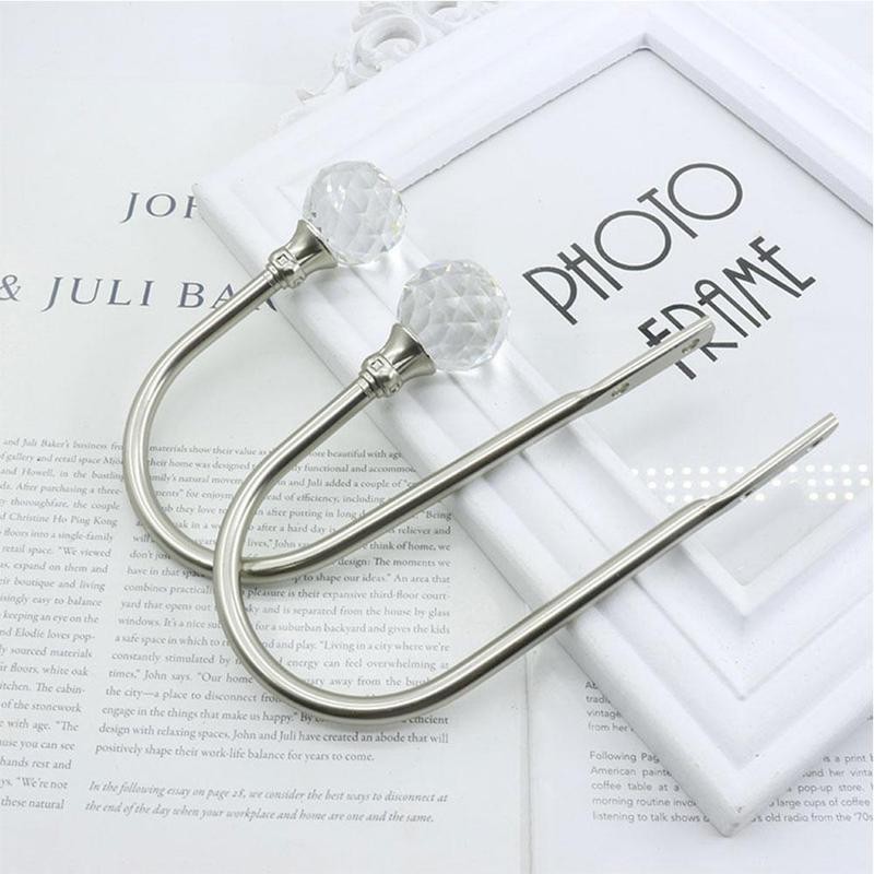 2pcs/set Curtain Clamp U-shaped Curtain Wall Hook Crystal Metal Home Curtain Accessories Hook Holder Decoration Curtain Clamp