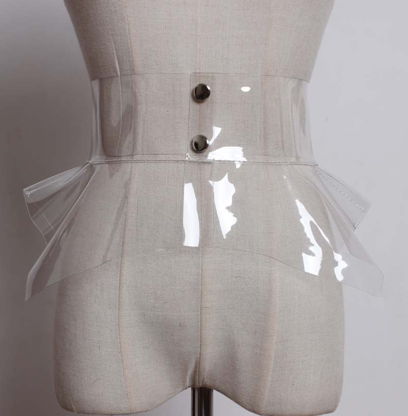 2021 spring summer women fashion designer plastic PVC clear belt ruffles asymmetric peplum belts corset sexy club