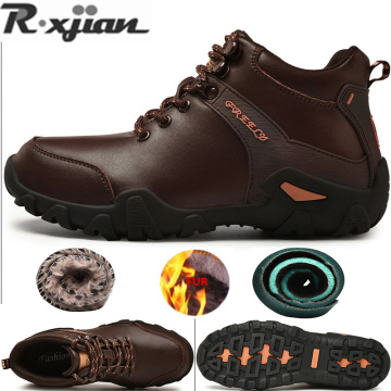 R.XJIAN brand new leather couple outdoor hiking shoes casual warm snow boots shoes waterproof shoes ski shoes