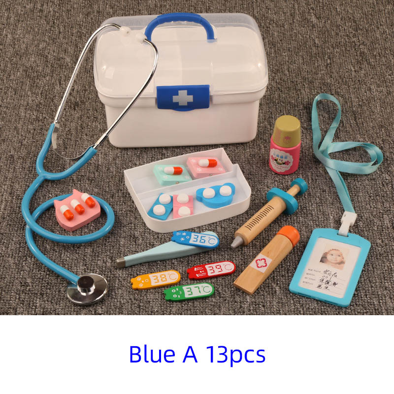 13Pcs/set Children Pretend Play Doctor Toys Kids Wooden Medical Kit Simulation Medicine Chest Set for Kids Interest Development