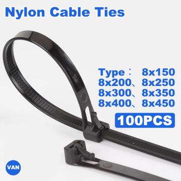 100PCSReleasable nylon cable ties 8*150/200/250/300/400/450may loose slipknot tie reusable packaging Plastic Zip Tie wrap Strap