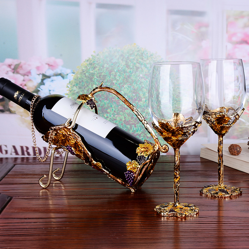 European Enamel Red Wine Glass Cup Gold Retro Goblet Lead-Free Crystal Cups Champagne Glasses Wedding Gift With Gift Box