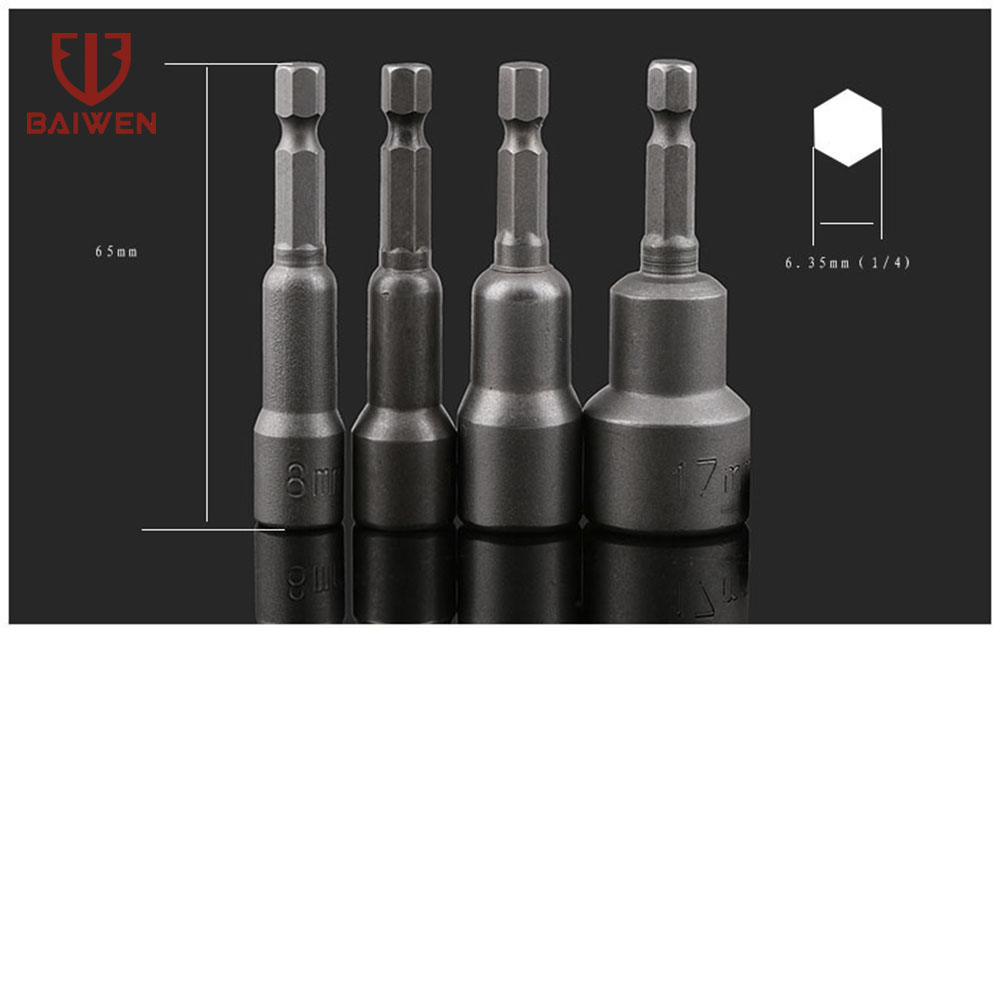 5Pcs 6-17mm Hex Socket Sleeve 1/4" Nozzles Drill Bits For Electric Screwdriver Strong Magnetic Nut