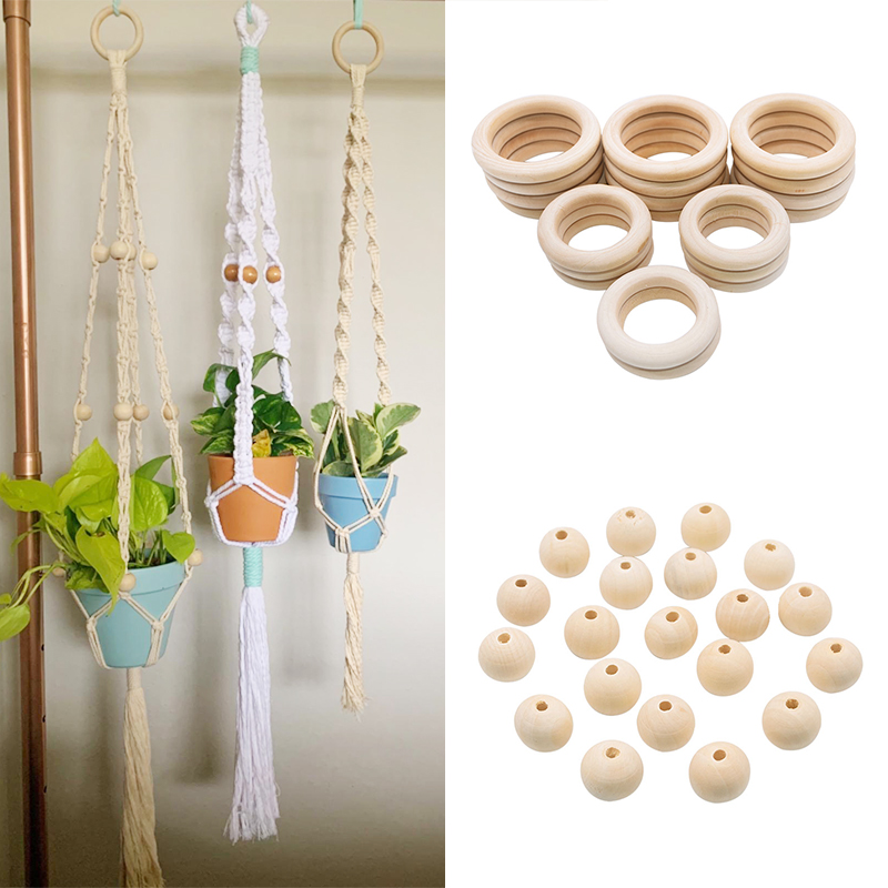 5Pcs 5.5/6.5cm Natural Wood Rings Baby Teething Rings Infant Teether Kids Toy Wooden Beads For DIY Craft Gift Home Decoration